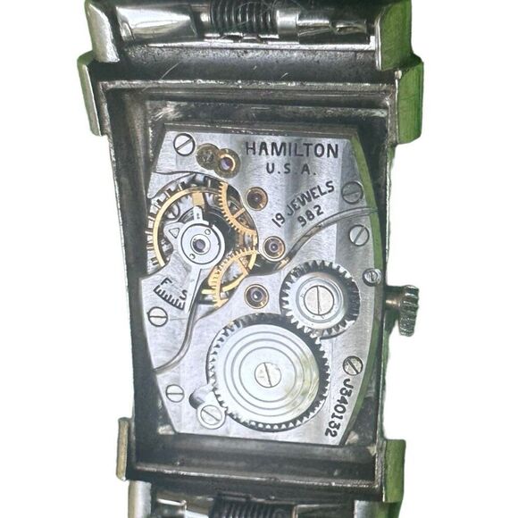 HAMILTON 1930s-1940s 19 Jewels 982 Movement Vintage Solid Platinum Mens Tank Wat - Picture 5 of 9